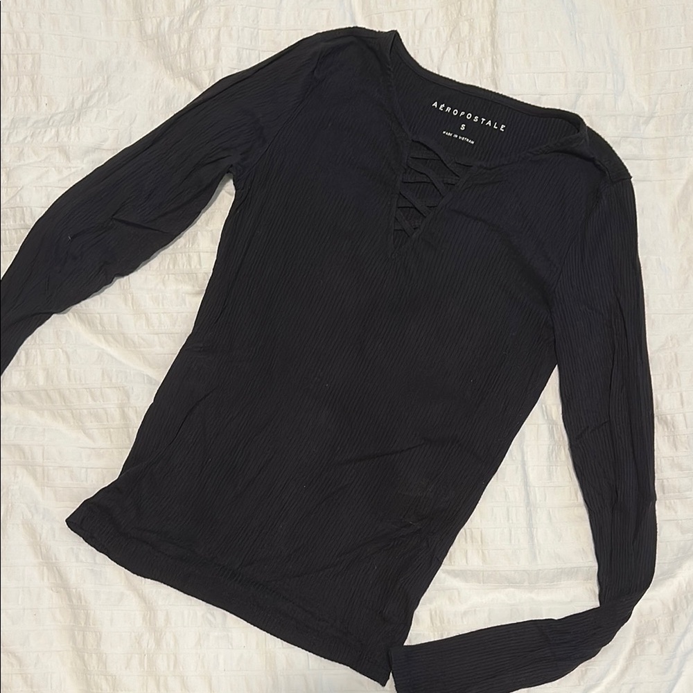 Aeropostale Black Ribbed Long Sleeve Blouse